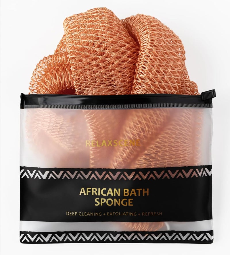 RelaxScene African Net Sponge Authentic - Exfoliating Back Scrub Bath Sponge with Knots - Afro Scrub Body Scrubber Exfoliator Washcloth - African Body Care Daily Use Shower Essentials - Image 1